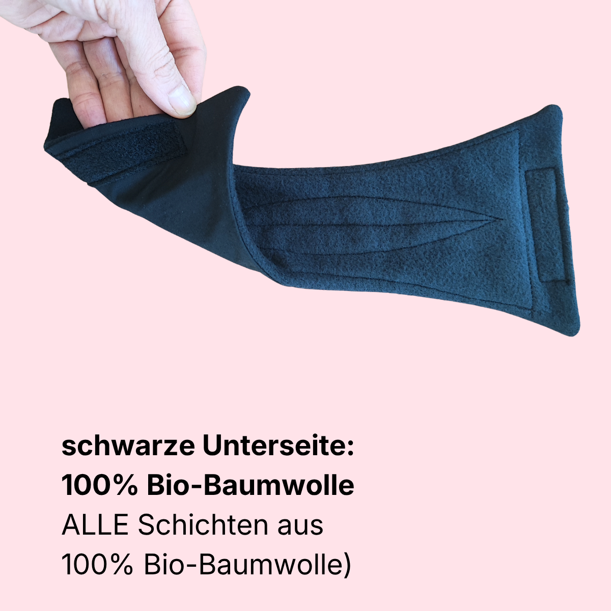 extra starke Einlage aus 100% Bio-Baumwolle - deshalb mit schwarzer Unterseite