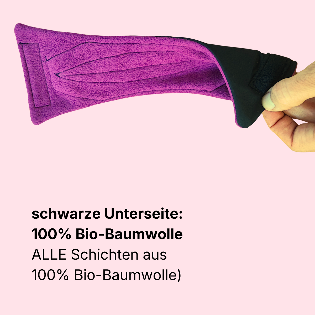 Die Einlagen in Magenta haben bei 100% Bio-Baumwolle ebenfalls eine schwarze Unterseite