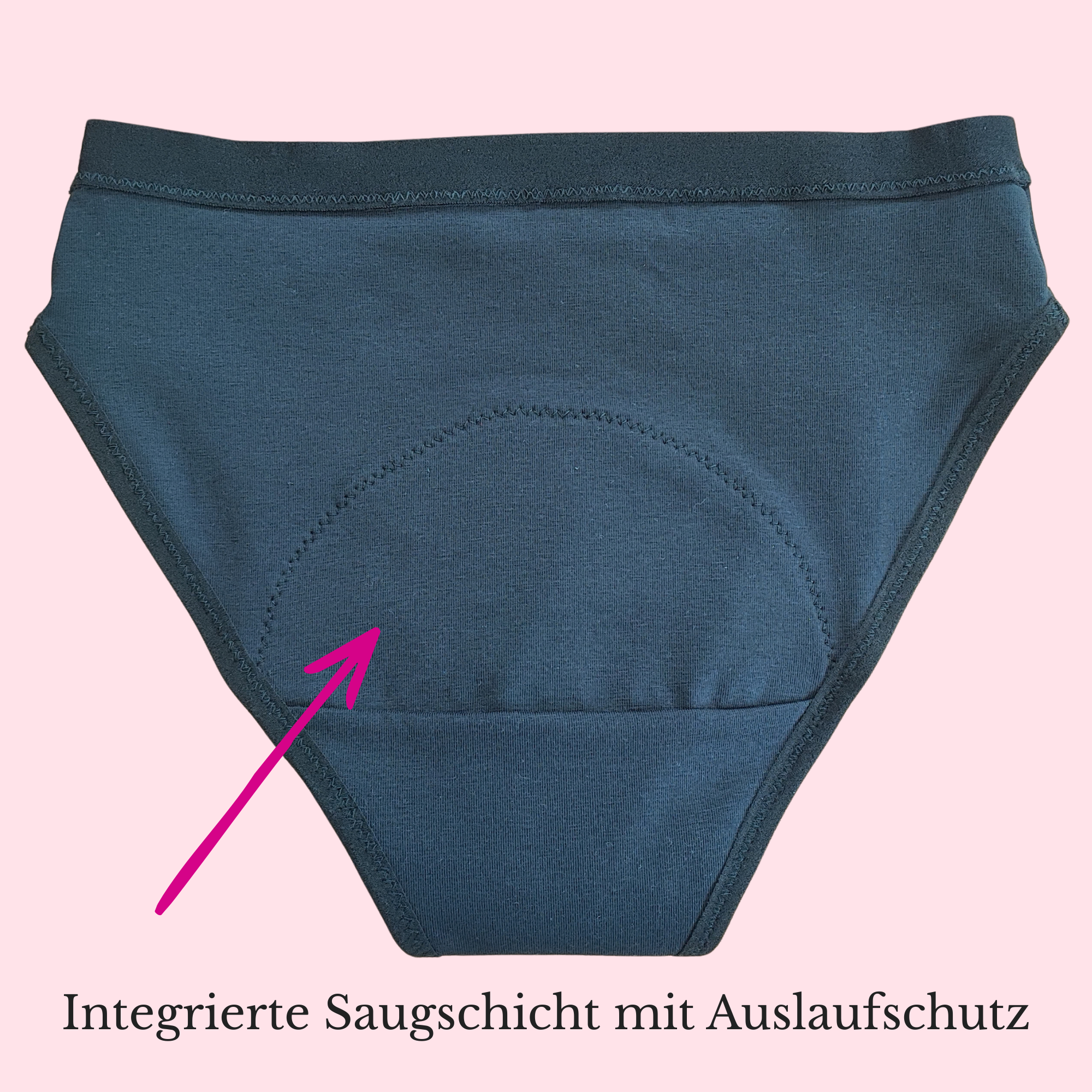 Periodenslip mit langer integrierter Einlage von hinten